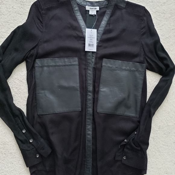 SOLD NWT Helmut Lang Black Soft Vicose and Leather Shirt szS - Picture 2 of 11